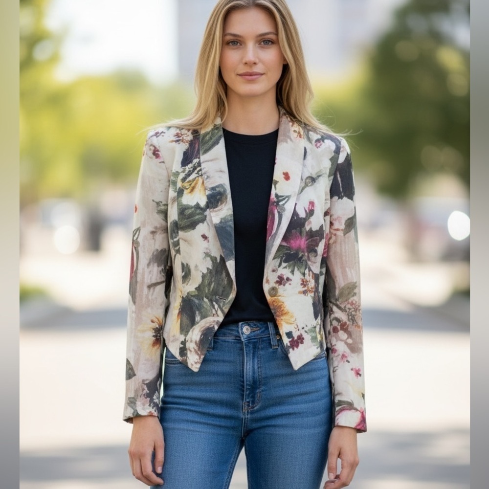 HAUTE HIPPIE WATERCOLOR FLORAL SILK JACKET SIZE 0